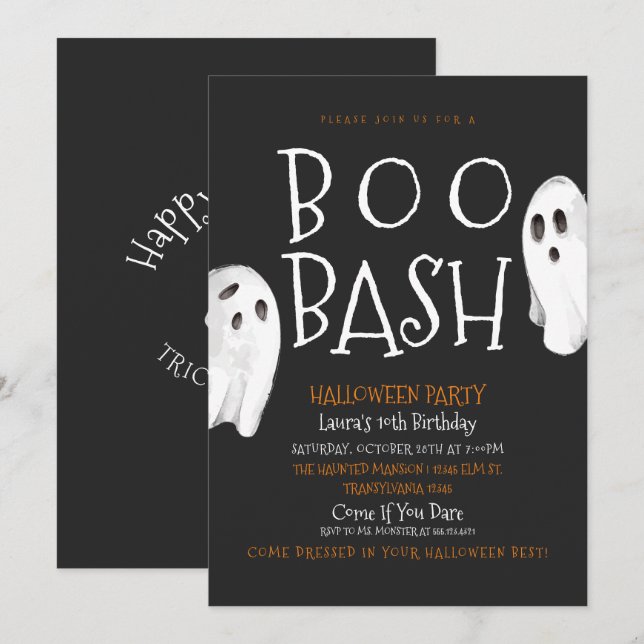 Cute Ghost Halloween Invitation (Front/Back)
