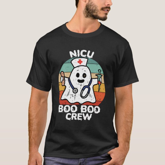 Cute Ghost Halloween Nicu Boo Boo Crew Neonatal Rn T-Shirt (Front)