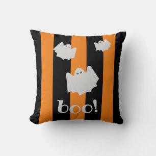 Cute Ghost Halloween Orange and Black Reversible Cushion