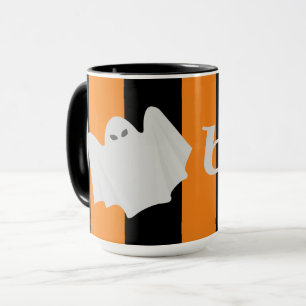 Cute Ghost Halloween Orange and Black Stripes Boo! Mug