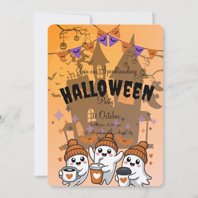 Cute Ghost Halloween Party Invitation  (Front)