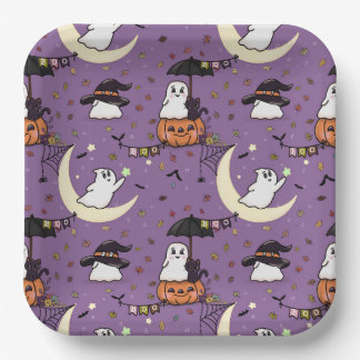 Cute ghost Halloween pattern Paper Plate