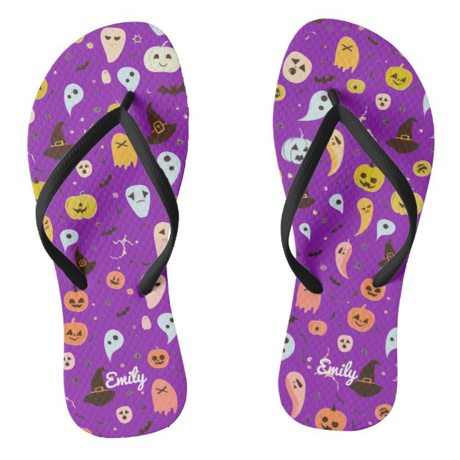 Cute ghost Halloween Personalised  Flip Flops (Footbed)