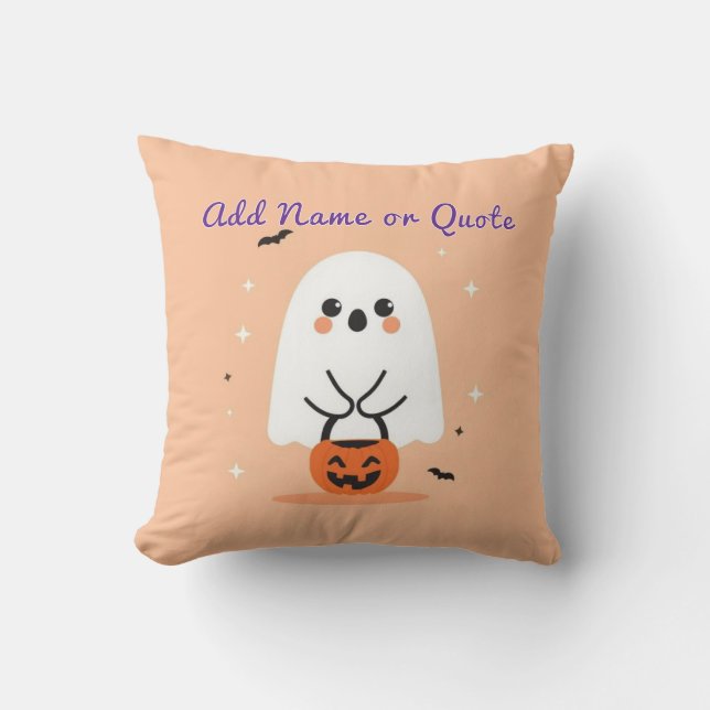 Cute Ghost Halloween Pillow – Editable Text (Front)