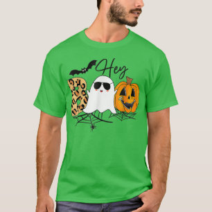 Cute Ghost Halloween Pumpkin Face Hey Boo Trendy H T-Shirt