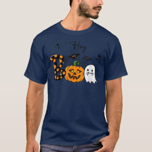 Cute Ghost Halloween Pumpkin Face Hey Boo Trendy H T-Shirt