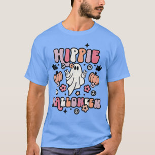 Cute Ghost Halloween Pumpkin Hippie Halloween Retr T-Shirt