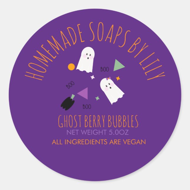  Cute Ghost Halloween Soap Homemade Business Classic Round Sticker (Front)