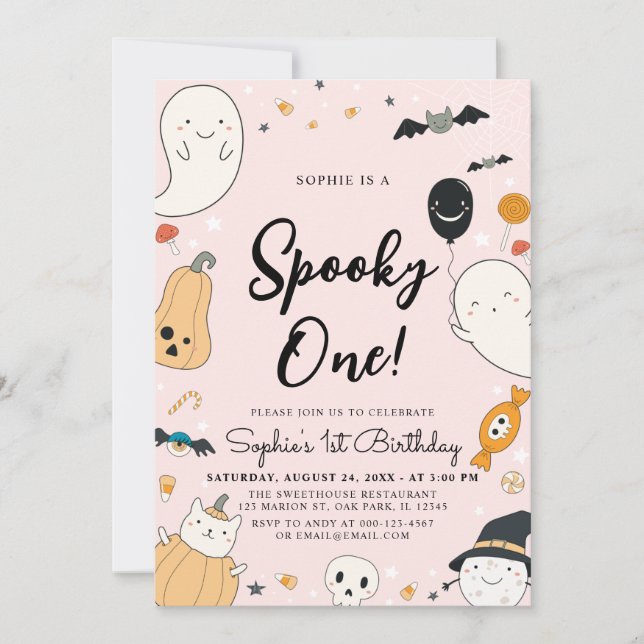 Cute Ghost Halloween Spooky One 1st Birthday Party Invitation (Front)