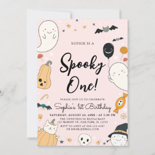 Cute Ghost Halloween Spooky One 1st Birthday Party Invitation