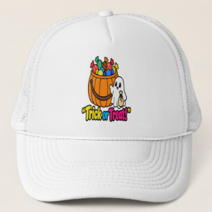 Cute Ghost Halloween Trick or Treat Candy Bucket T Trucker Hat