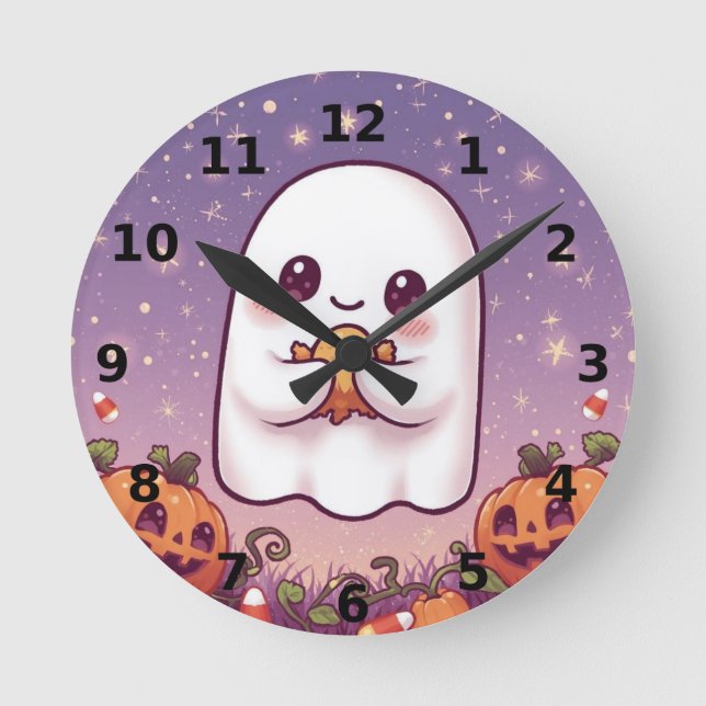 Cute Ghost Halloween Wall Clock ⏰👻 (Front)