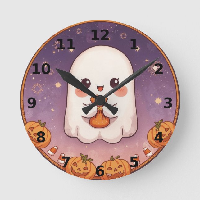 Cute Ghost Halloween Wall Clock (Front)