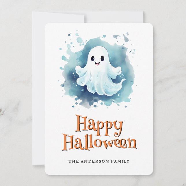 Cute Ghost Happy Halloween Card (Front)