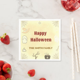 Cute Ghost Happy Halloween Custom Name Napkin