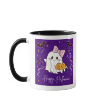 cute ghost Happy Halloween purple watercolor Mug