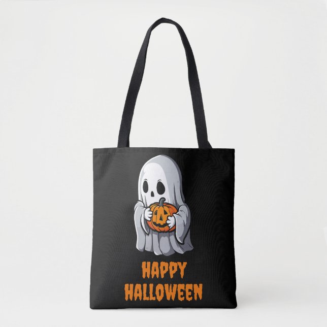 Cute Ghost Happy Hallowen Tote Bag (Front)