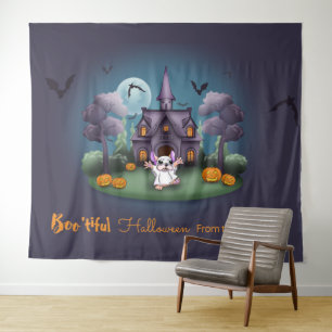 Cute ghost Haunted House Backdrop Halloween Tapestry