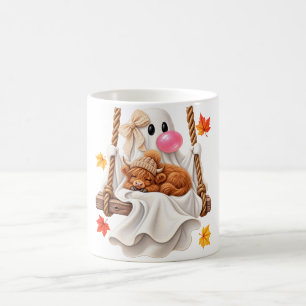 Cute Ghost Highland Cow Autumn Halloween Swing Coffee Mug