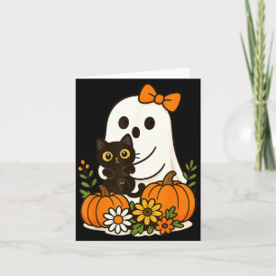 Cute Ghost Holding Black Cat Groovy Floral Card
