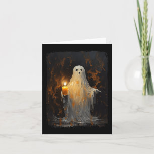 Cute Ghost Holding Candle Fun Halloween Gothic Vin Card