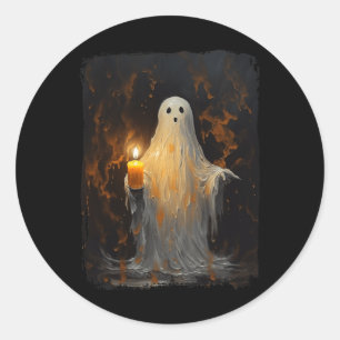 Cute Ghost Holding Candle Fun Halloween Gothic Vin Classic Round Sticker