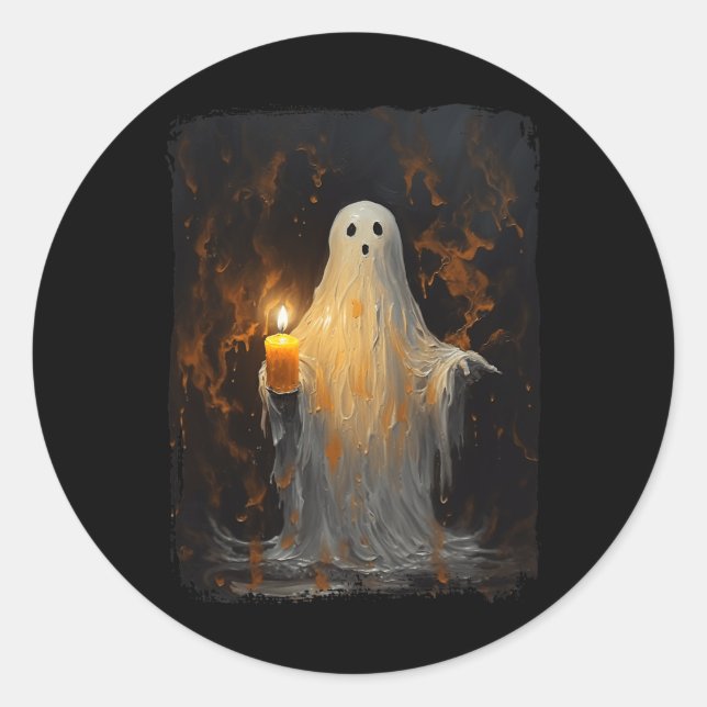 Cute Ghost Holding Candle Fun Halloween Gothic Vin Classic Round Sticker (Front)