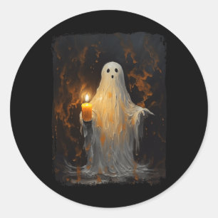Cute Ghost Holding Candle Fun Halloween Gothic Vin Classic Round Sticker