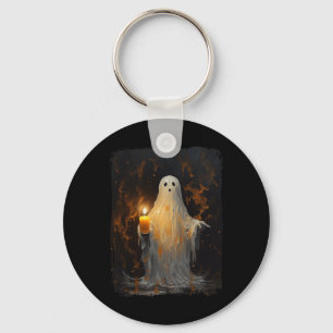 Cute Ghost Holding Candle Fun Halloween Gothic Vin Key Ring