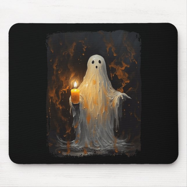 Cute Ghost Holding Candle Fun Halloween Gothic Vin Mouse Mat (Front)