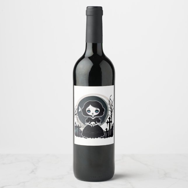 Cute Ghost Holding Candle Funny Halloween Gothic V Wine Label (Front)