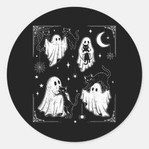 Cute Ghost Holding Cat Funny Halloween Men Women Classic Round Sticker