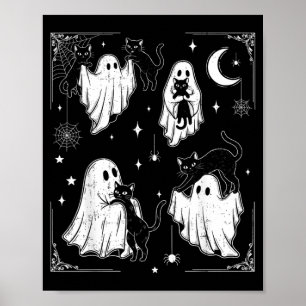 Cute Ghost Holding Cat Funny Halloween Men Women Poster