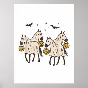 Cute Ghost Horses Halloween Trick or Treat  Poster