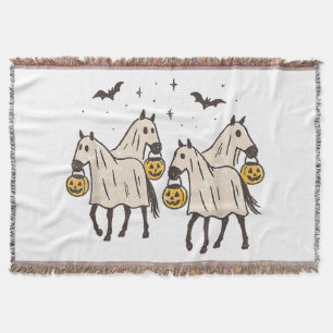 Cute Ghost Horses Halloween Trick or Treat Throw Blanket