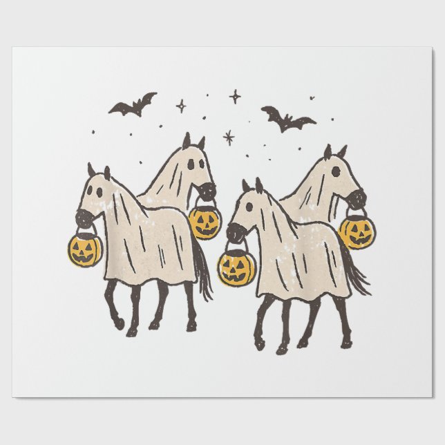Cute Ghost Horses Halloween Trick or Treat  Wrapping Paper (Flat)