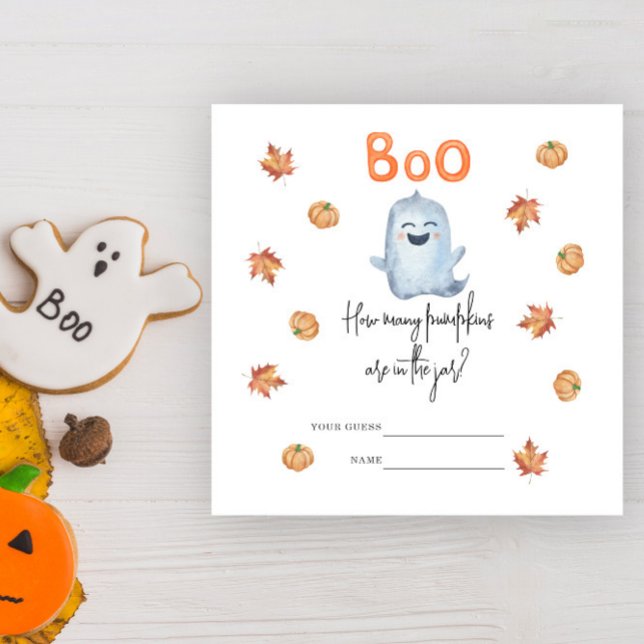 Cute ghost, How many pumpkins baby shower game Enclosure Card (Creator Uploaded)