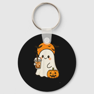 Cute Ghost Iced Coffee And Pumpkin For Halloween C Key Ring