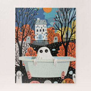 Cute Ghost in Bathtub 3D Halloween Paper Art Jigsaw Puzzle
