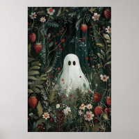 Cute Ghost In Strawberry Meadow Print, Ghost