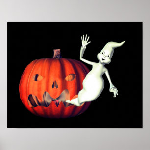 Cute Ghost Jack O Lantern Halloween Poster