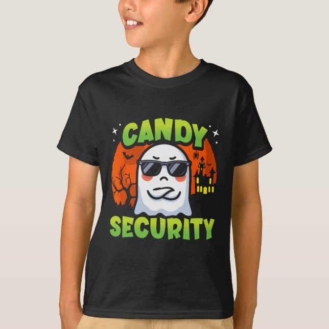 Cute Ghost Kids Halloween - Candy Security - Funny T-Shirt (Front)