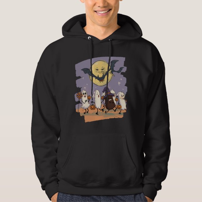 Cute Ghost Kids Trick or Treat Under Spooky Moon Hoodie (Front)