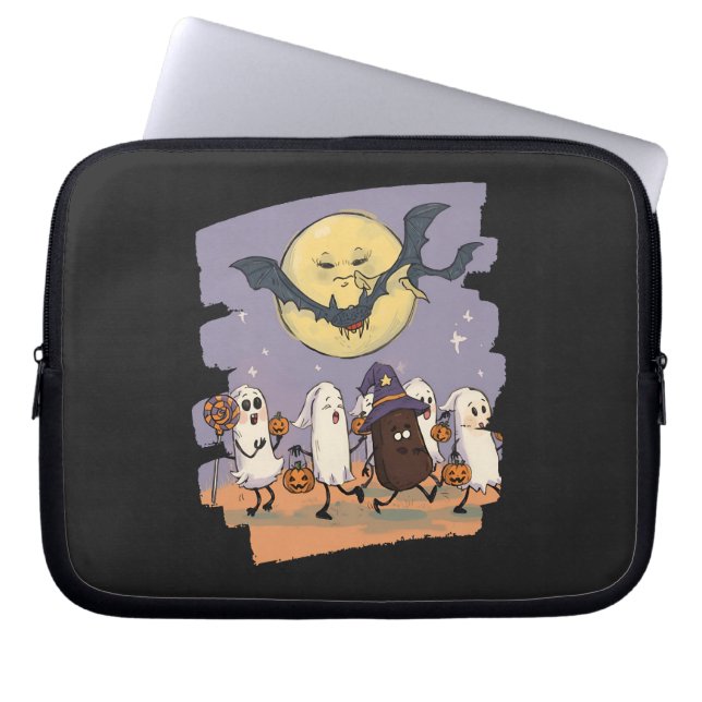 Cute Ghost Kids Trick or Treat Under Spooky Moon Laptop Sleeve (Front)