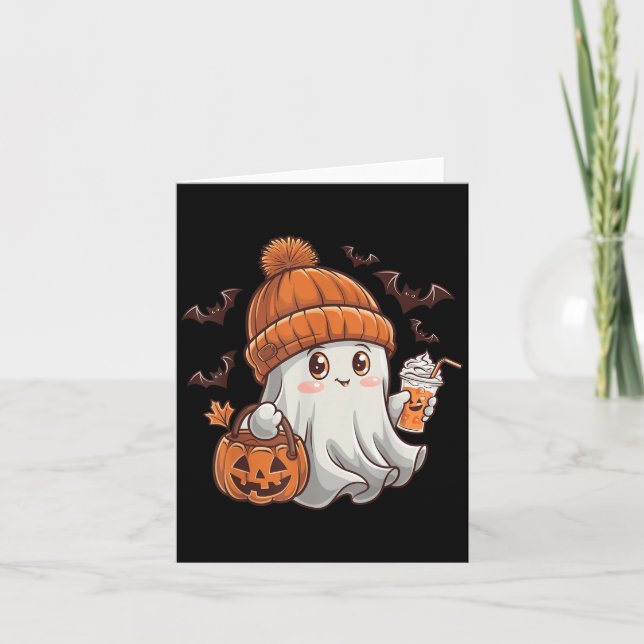 Cute Ghost Lace Toddler Ghost Pumpkin Ice Coffee H Card (Front)