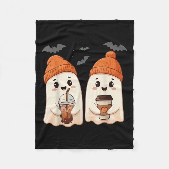Cute Ghost Lace Toddler Ghost Pumpkin Ice Coffee H Fleece Blanket (Front)