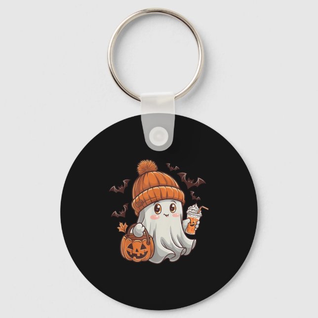 Cute Ghost Lace Toddler Ghost Pumpkin Ice Coffee H Key Ring (Front)