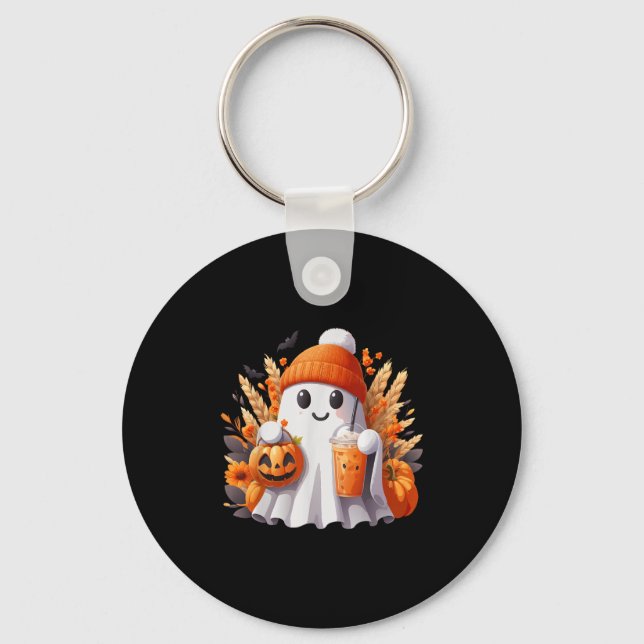 Cute Ghost Lace Toddler Ghost Pumpkin Ice Coffee H Key Ring (Front)