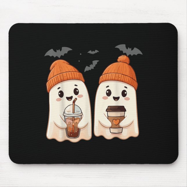 Cute Ghost Lace Toddler Ghost Pumpkin Ice Coffee H Mouse Mat (Front)
