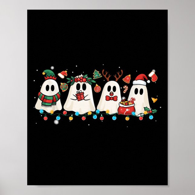 Cute Ghost Lights Tree Cake Merry Christmas Funny  Poster (Front)